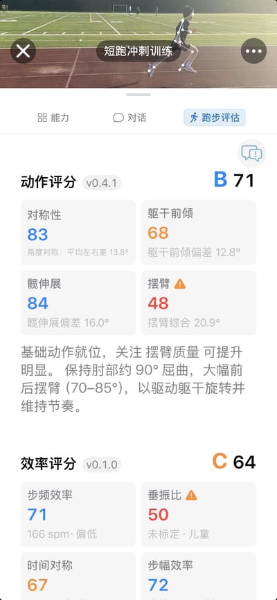 跑步姿态评分与效率评分卡